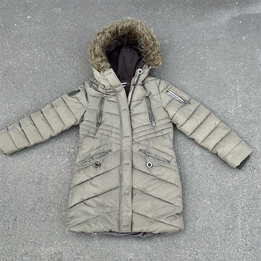 Diesel Girls Olive Green Faux Fur‎ Hooded Parka Winter Jacket Size 14